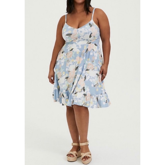 🆕 Torrid Blue Floral Skater Dress 3X 22 24 NWT - Picture 1 of 6